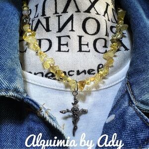 Alquimia Yellow Gemstone  citrine Necklace with Silver Cross Pendant